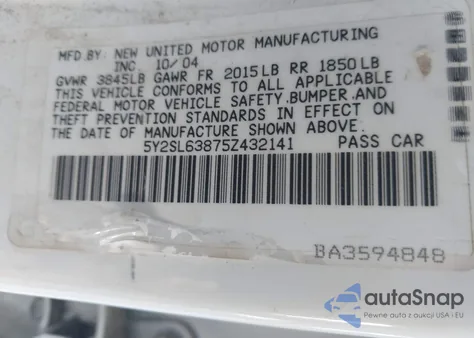 2005 Pontiac Vibe z USA, uszkodzony, nr VIN 5Y2SL63875Z432141